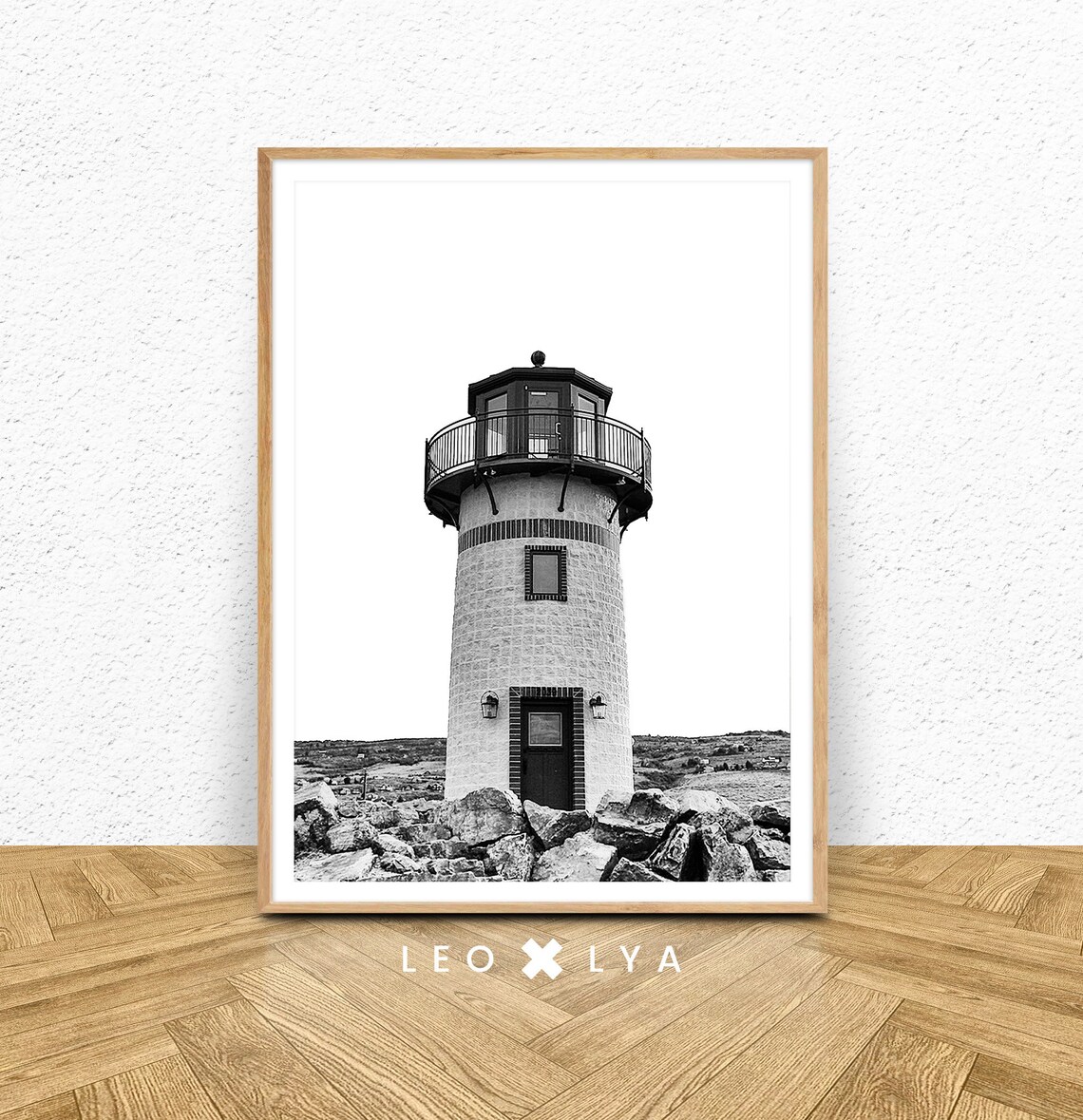 Lighthouse Black and White Coastal Minimalist Art Print