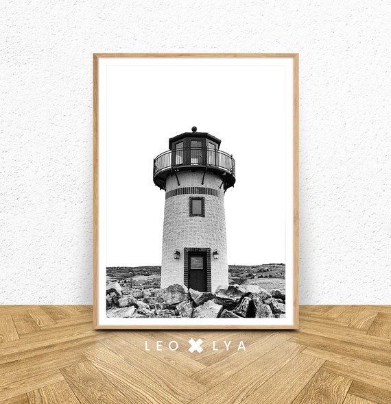 Lighthouse Black and White Coastal Minimalist Art Print