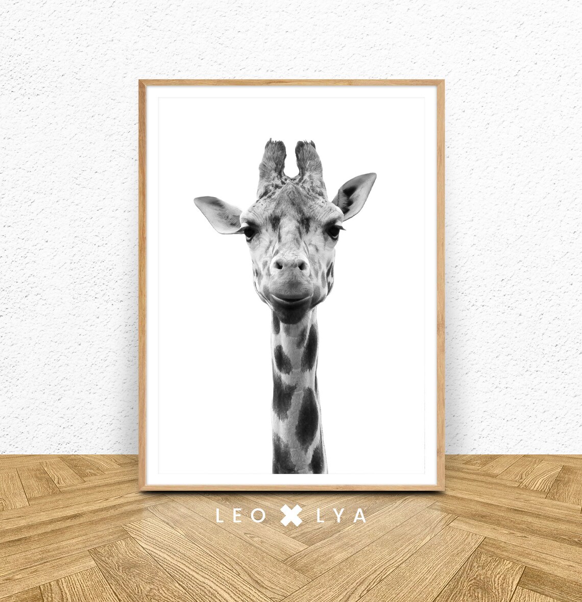 Safari Giraffe Nursery Art Print, Black And White