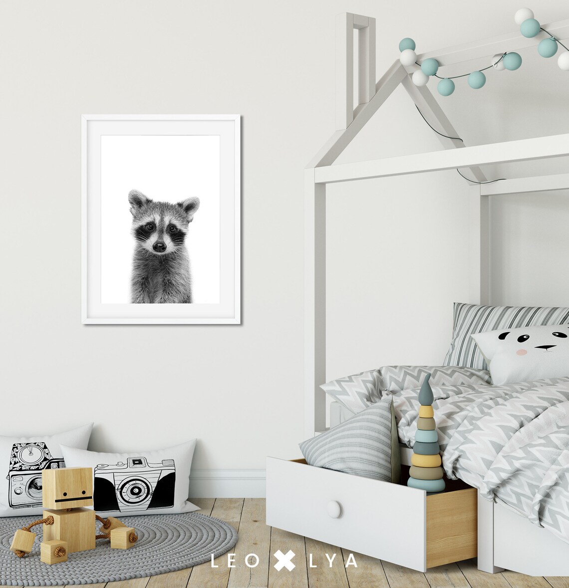 Raccoon Print, Black And White Woodland Nursery Art - Image 3