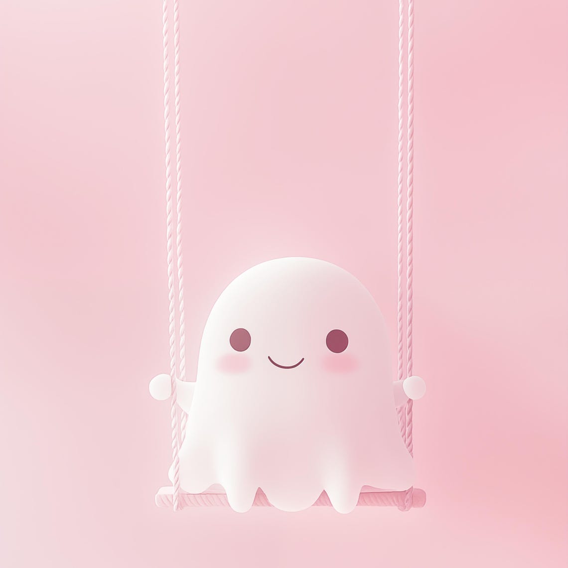 Cute Ghost Sitting On A Swing In Pastel Pink Minimalist Poster - Image 4