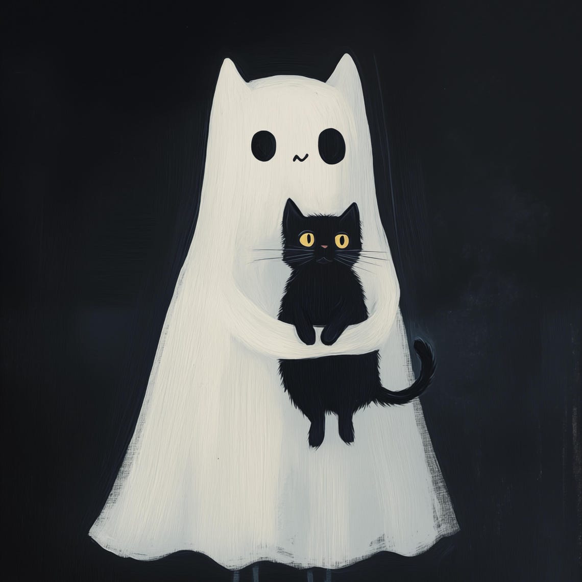 Cute Ghost Holding Black Cat Wall Art Spooky Halloween Decor Vintage Ghost Painting Dark Academia Art Humor - Image 4