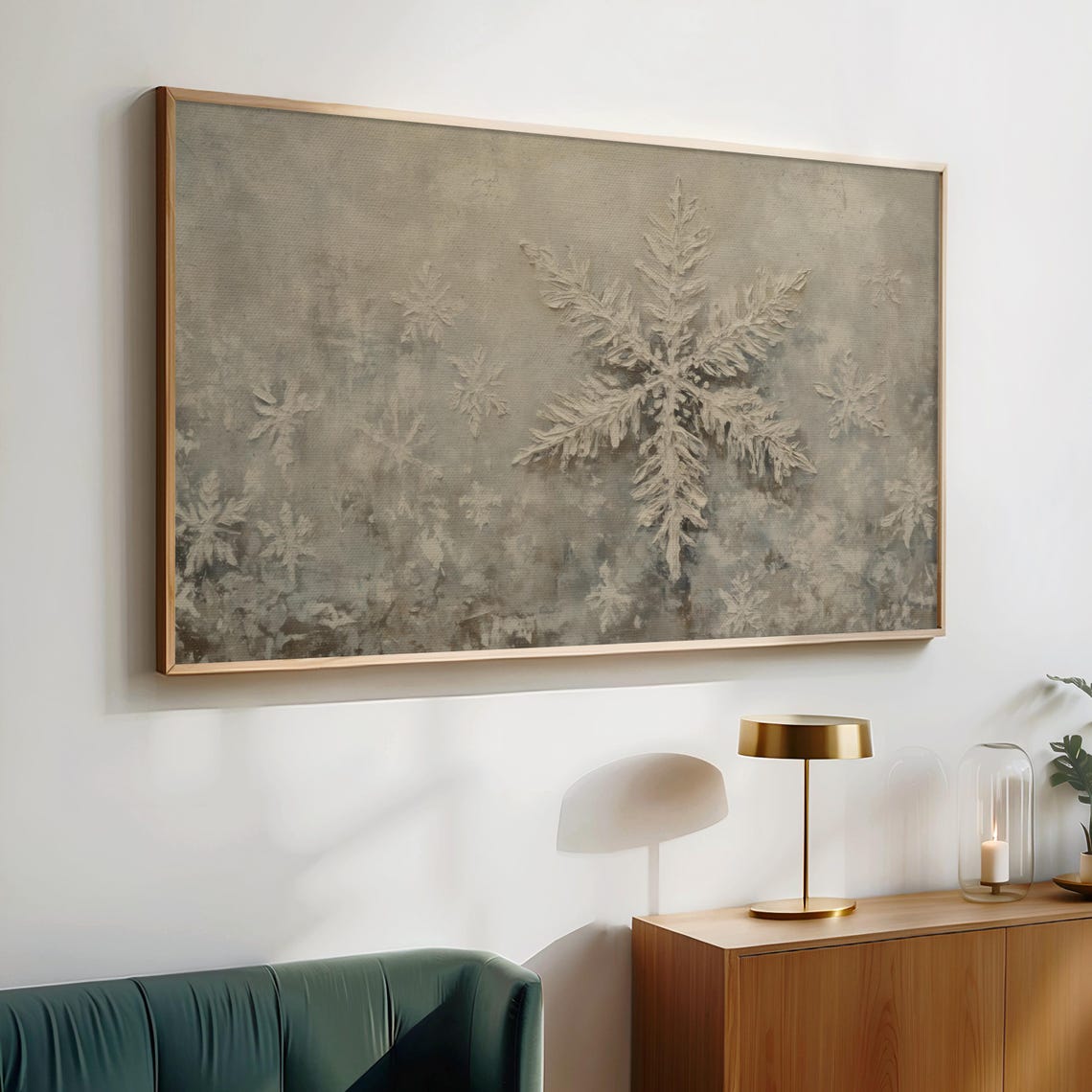 Frosted Snowflakes on Glass Textured Neutral Winter Minimalist Poster - Image 2