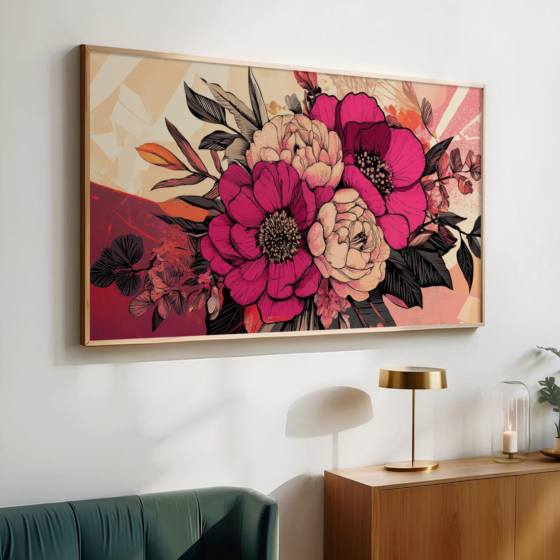 Magenta Anemone Peony Bold Botanical Floral Illustration Art Poster - Image 2