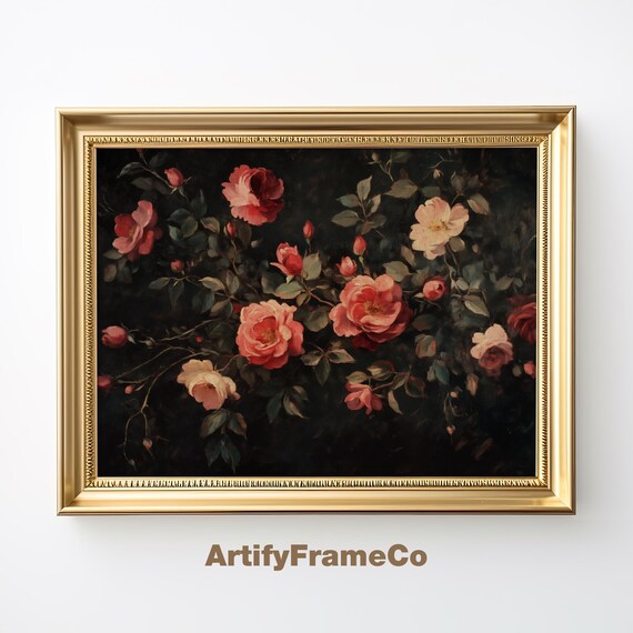 Valentines Day Roses Painting Moody Floral Wall Art Textural Oil Painting Spring Decor For Living Room Wh2