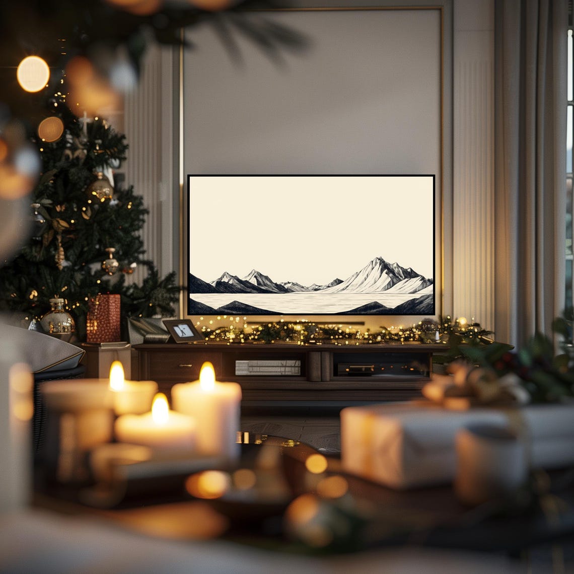 Mountain Ranges Engraved Line Drawing Panoramic Scenic Art Poster - Image 3