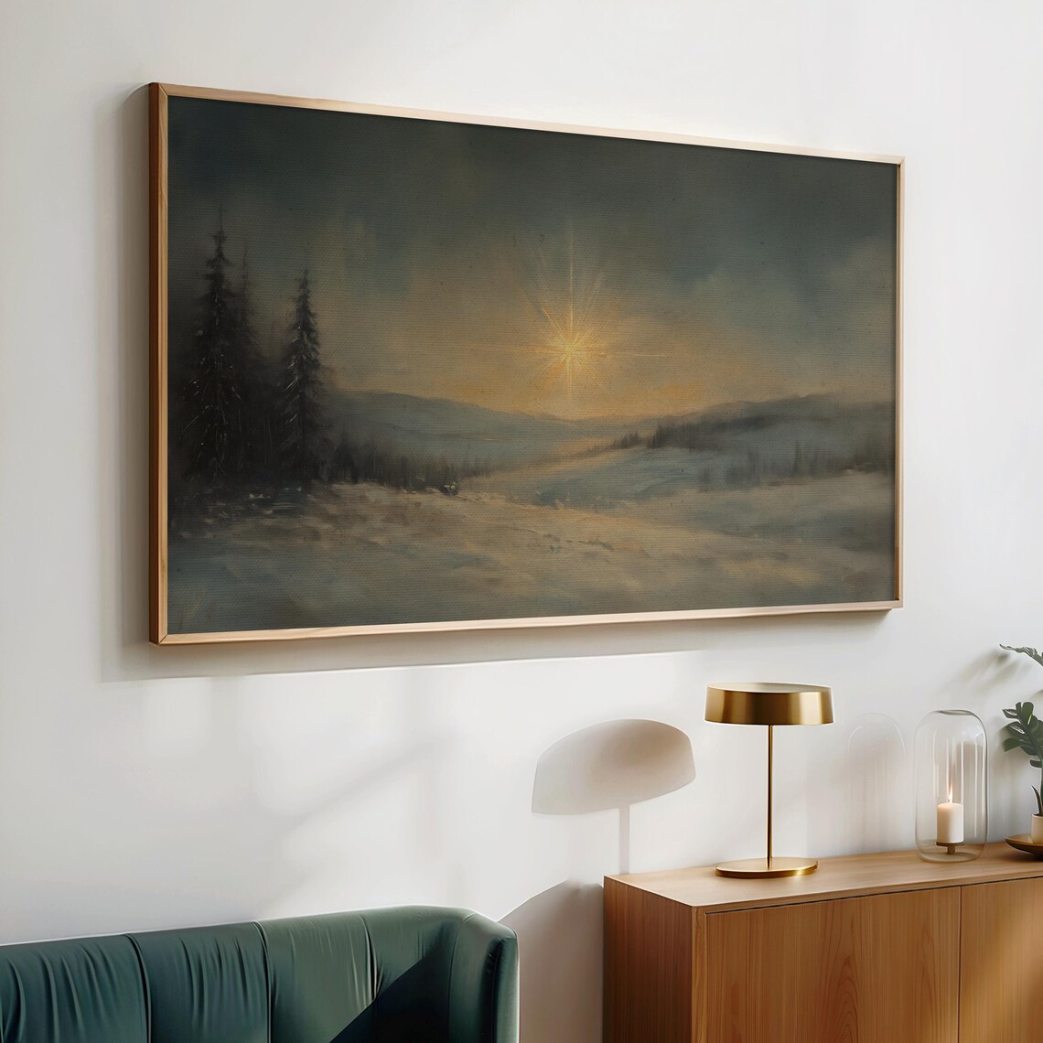 Star of Bethlehem Over Snowy Landscape Dark Moody Night Sky Poster - Image 2