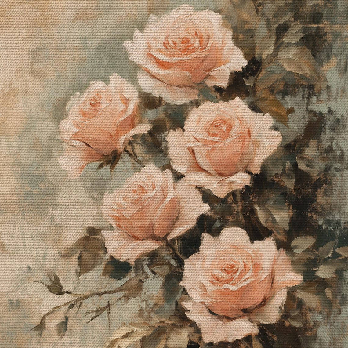 Blush Peach Roses Soft Vintage Floral Oil Painting Style Poster - Image 4