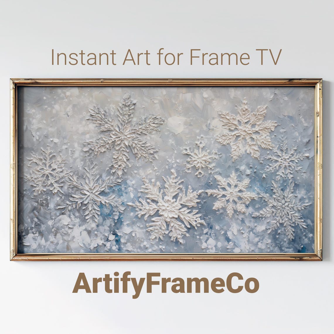 Textured Snowflake Close Up Winter White Blue Frame TV Art Poster