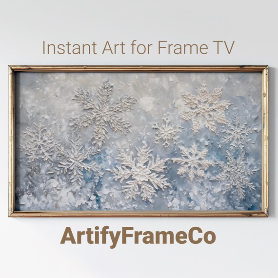Textured Snowflake Close Up Winter White Blue Frame TV Art Poster