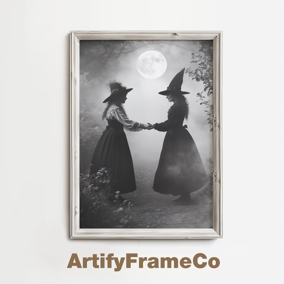 Two Witches Dancing Together Under The Full Moon Magic Poster