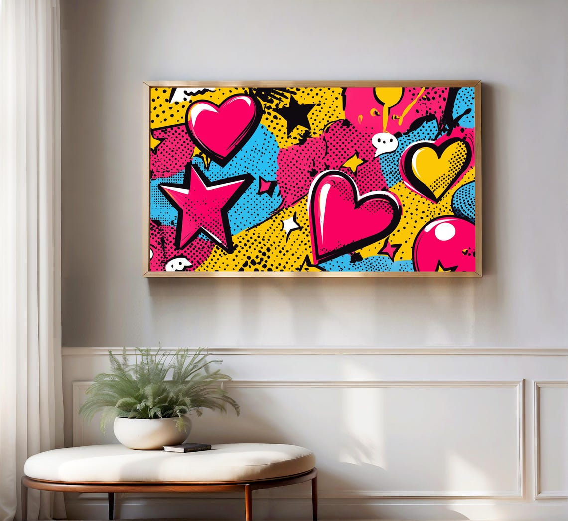 Colorful Pop Art Hearts and Stars Bold Comic Halftone Explosion Poster - Image 3