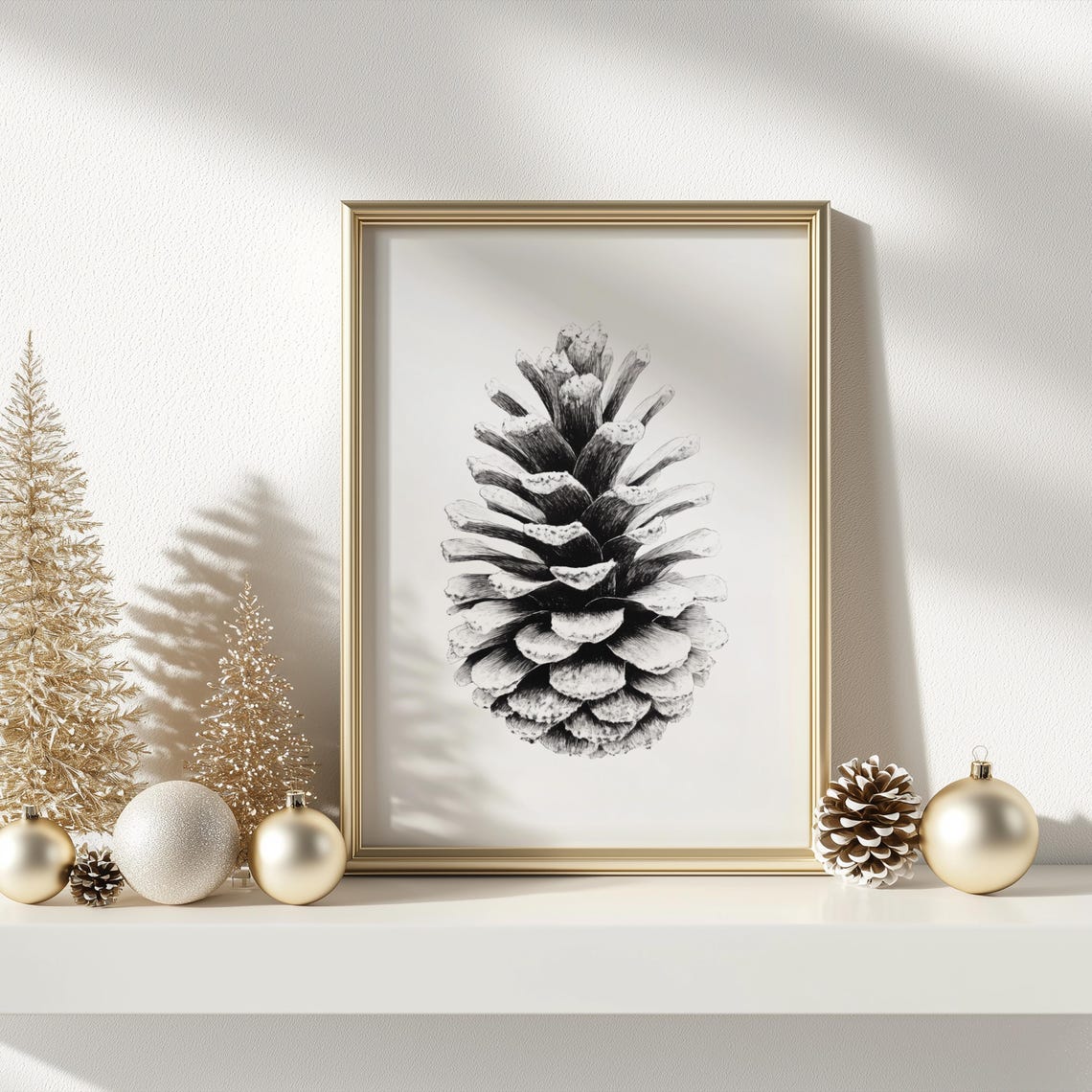 Frosted Pinecone Botanical Sketch Black And White Nature Poster - Image 3
