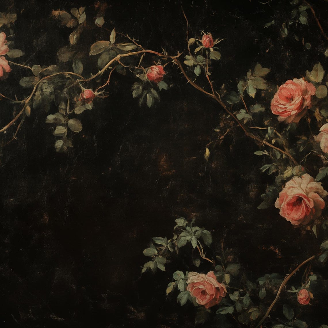 Climbing Pink Roses Dark Vines Moody Vintage Frame TV Art Poster - Image 4