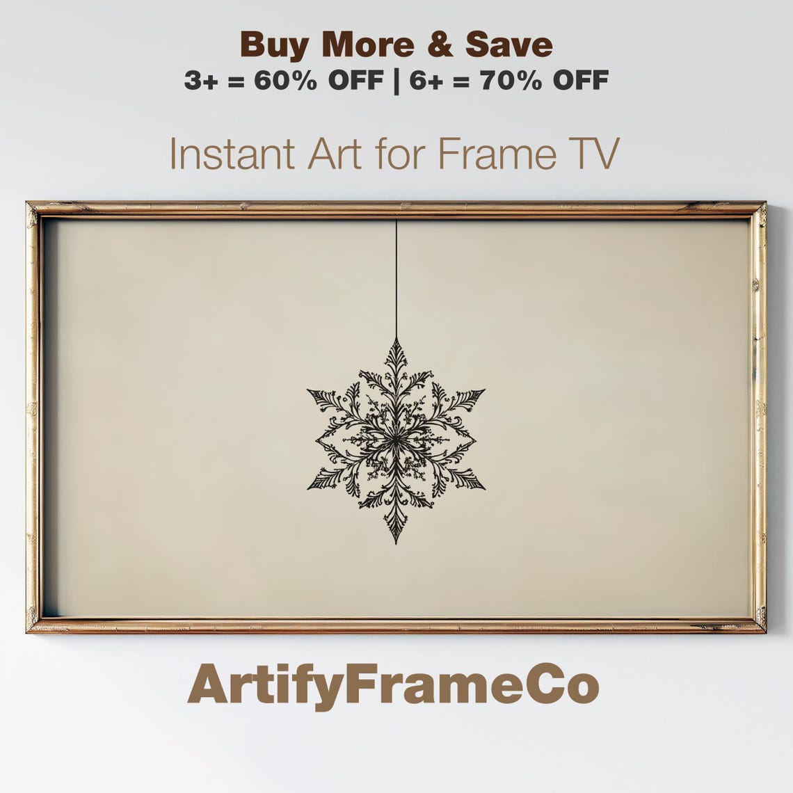 Ornate Hanging Snowflake Filigree Black Ink Winter Art Poster