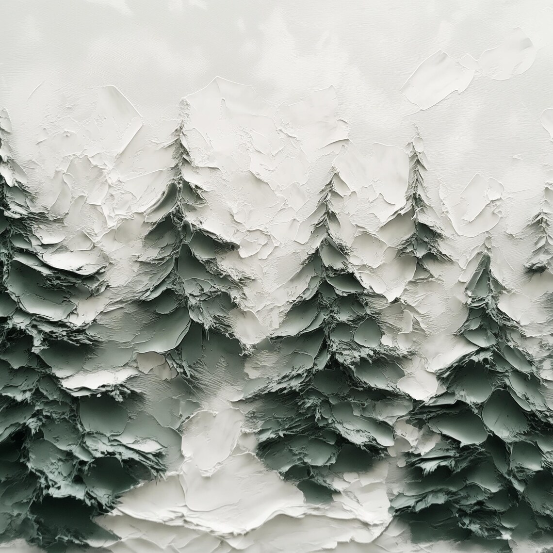 Textured Pine Forest Heavy Impasto Palette Knife Winter Art Poster - Image 4