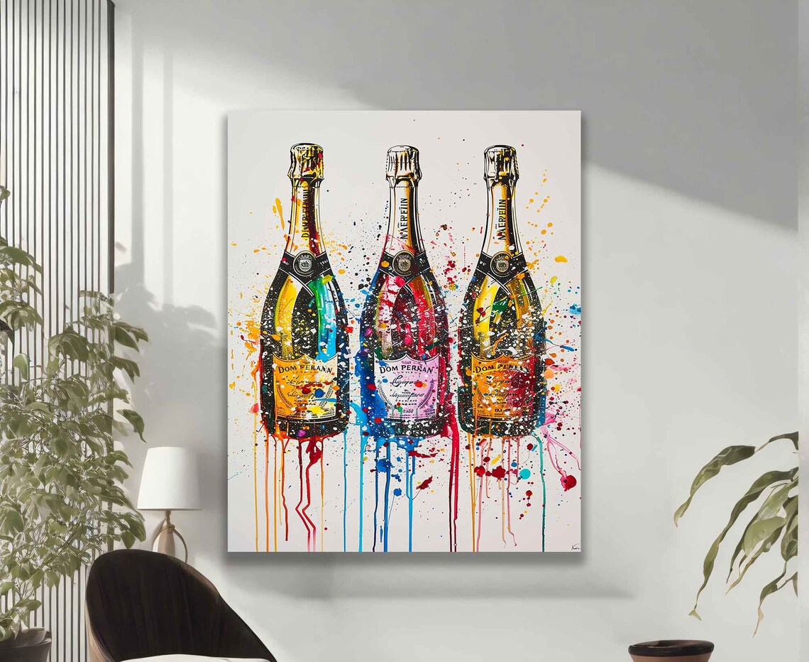 Colorful Champagne Bottles Pop Art Paint Splash Party Celebration Poster - Image 2
