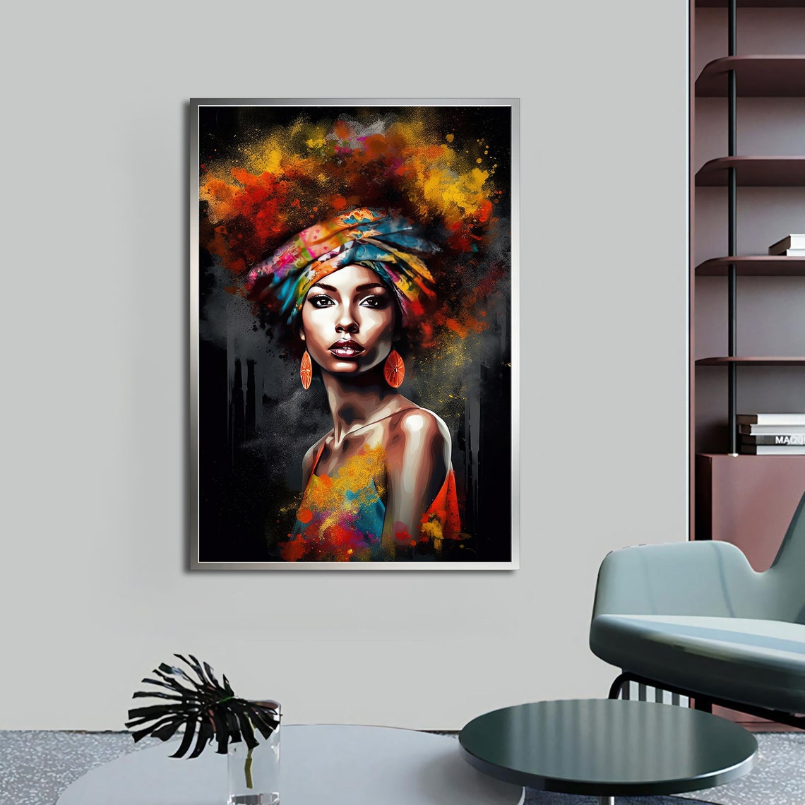 African Woman Colorful Headwrap Paint Splash Vibrant Portrait Poster - Image 5