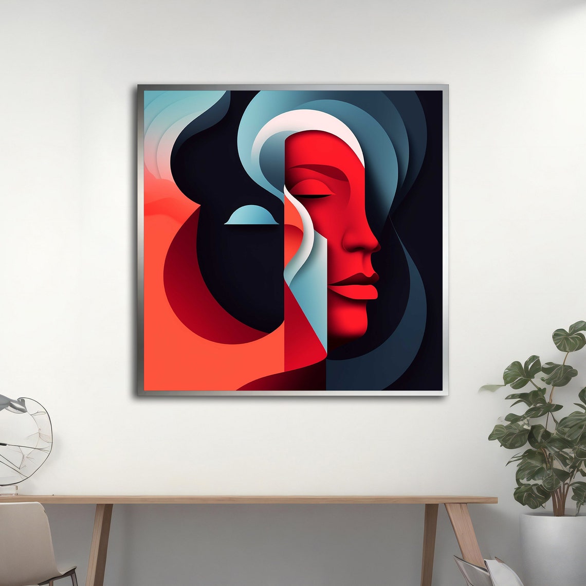 Abstract Red Black Faces Minimalist Curves Modern Portrait Art Poster - Image 5