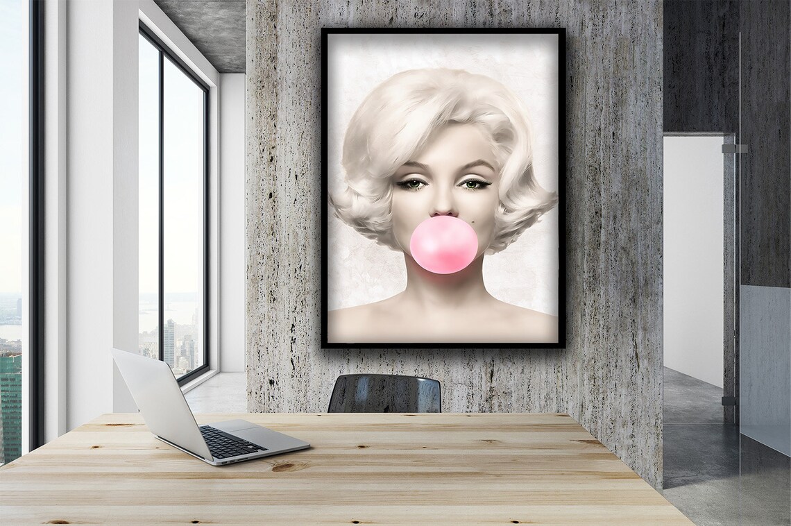Pop Art Blonde Woman Blowing Gum, Graffiti Print - Image 2