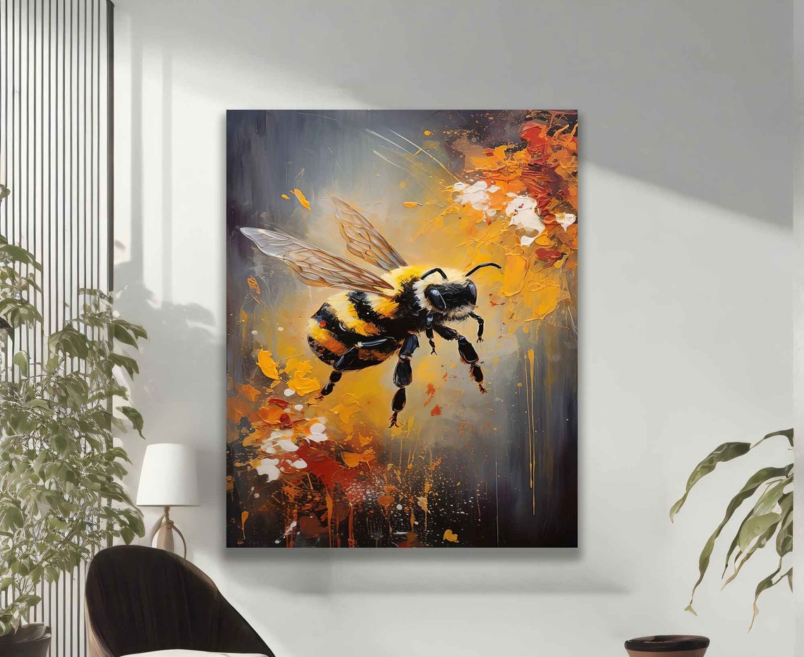 Bee Print Bee Wall Art Artistic Bee Painting Flying Bee Poster - Image 2