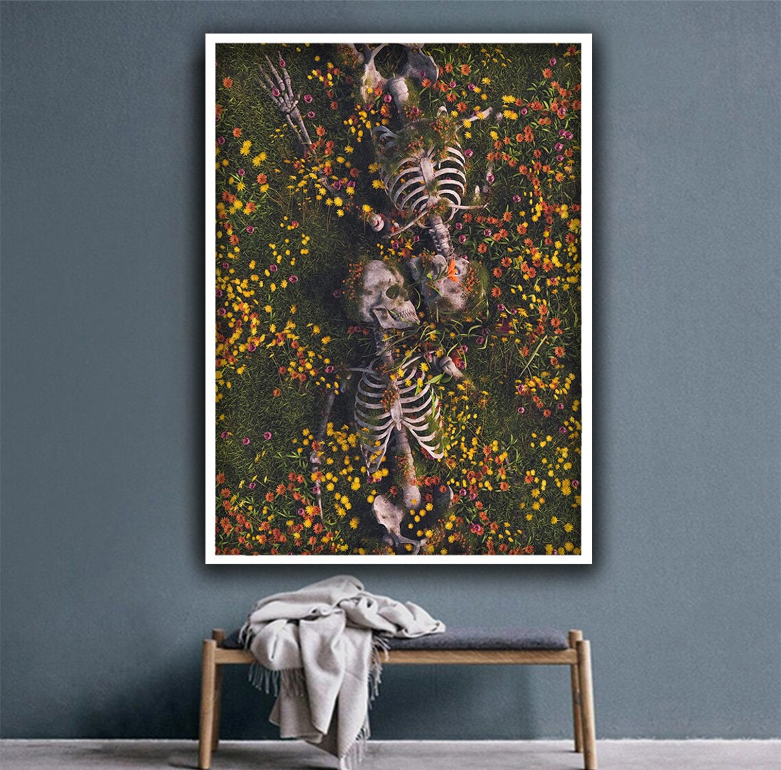 Skeleton Couple in Flower Garden, Surreal Art Print - Image 4