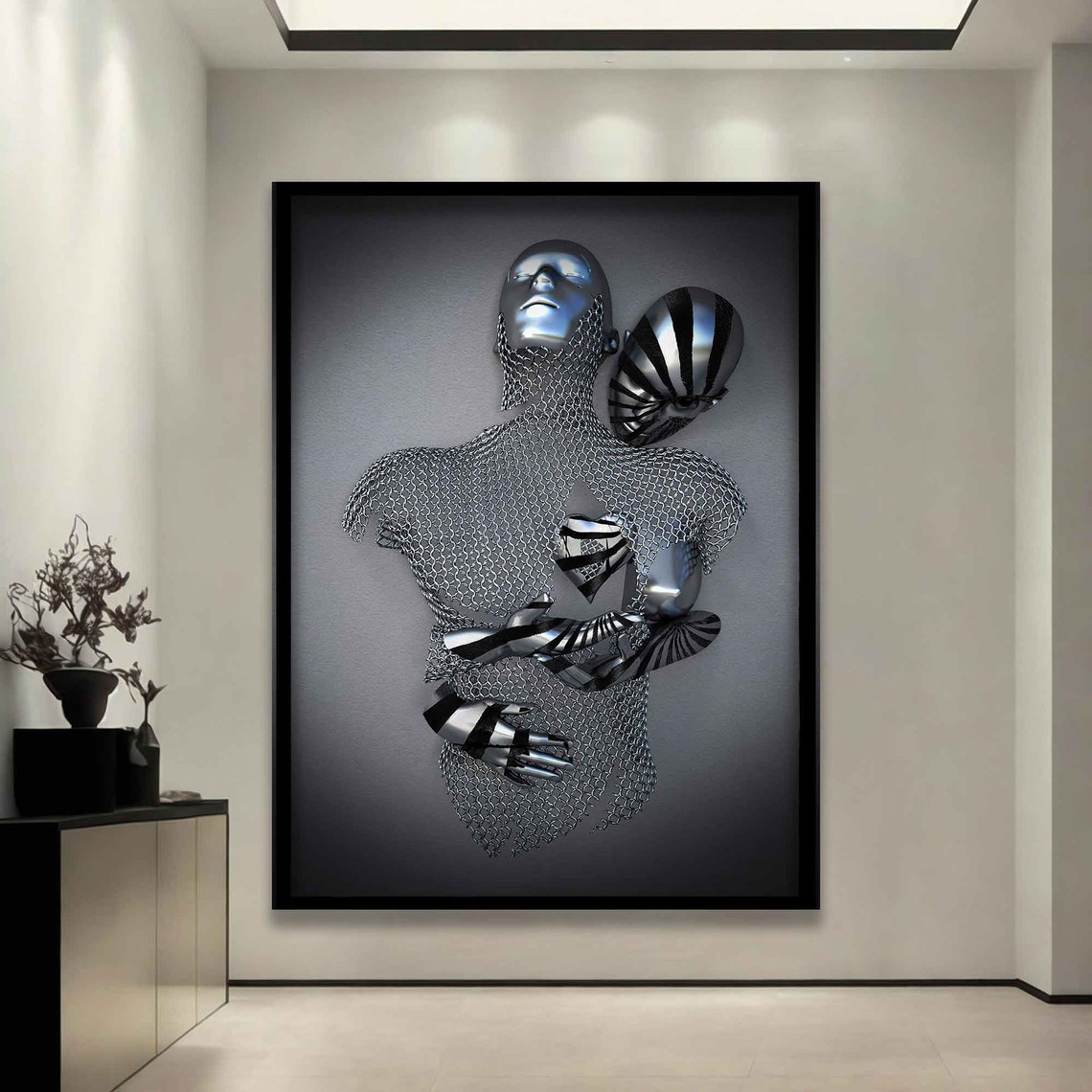 Zebra Striped Kiss Chainmail Man Surreal Sculpture Couple Art Poster - Image 3