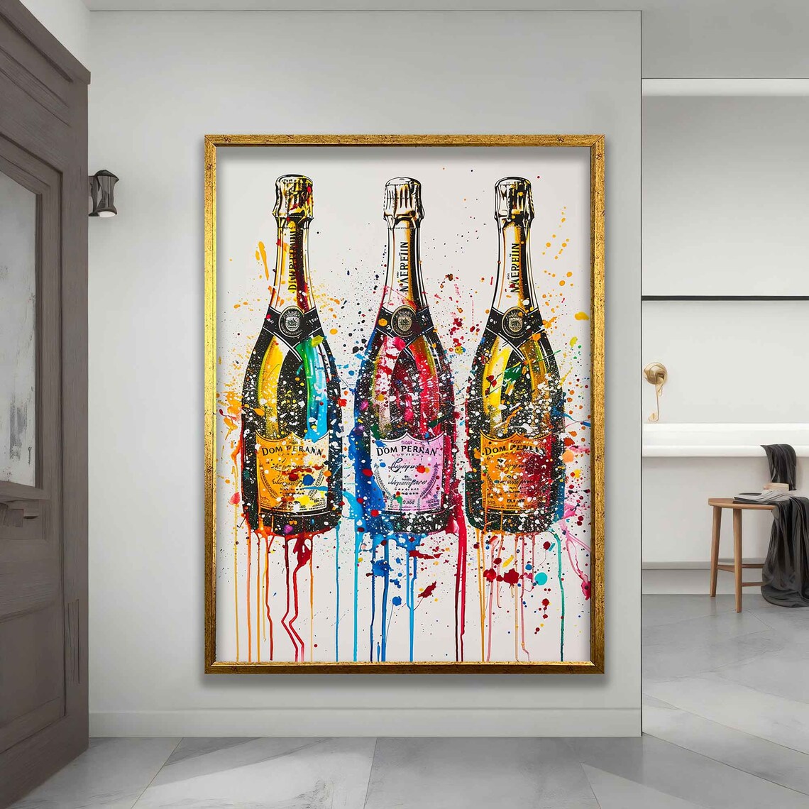 Colorful Champagne Bottles Pop Art Paint Splash Party Celebration Poster - Image 4