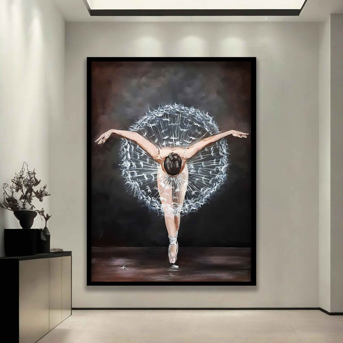 Ballerina Dandelion Seed Tutu Arabesque Dark Elegant Dance Wall Art Print - Image 3