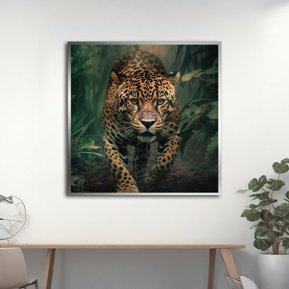 Majestic Jaguar Emerging From Misty Green Jungle Foliage Art Poster