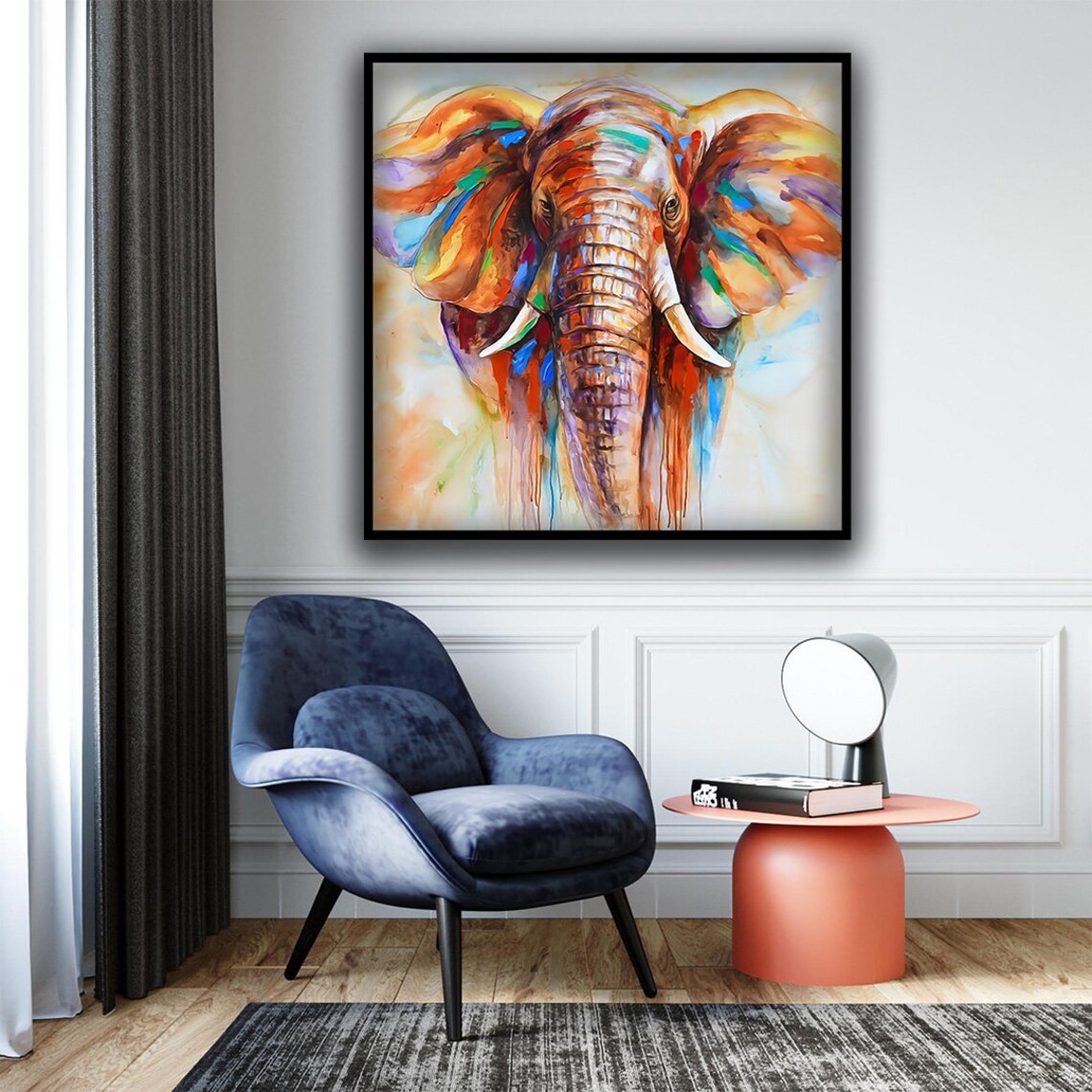 Colorful Watercolor Elephant Portrait Vibrant Splash Paint Wildlife Poster - Image 2