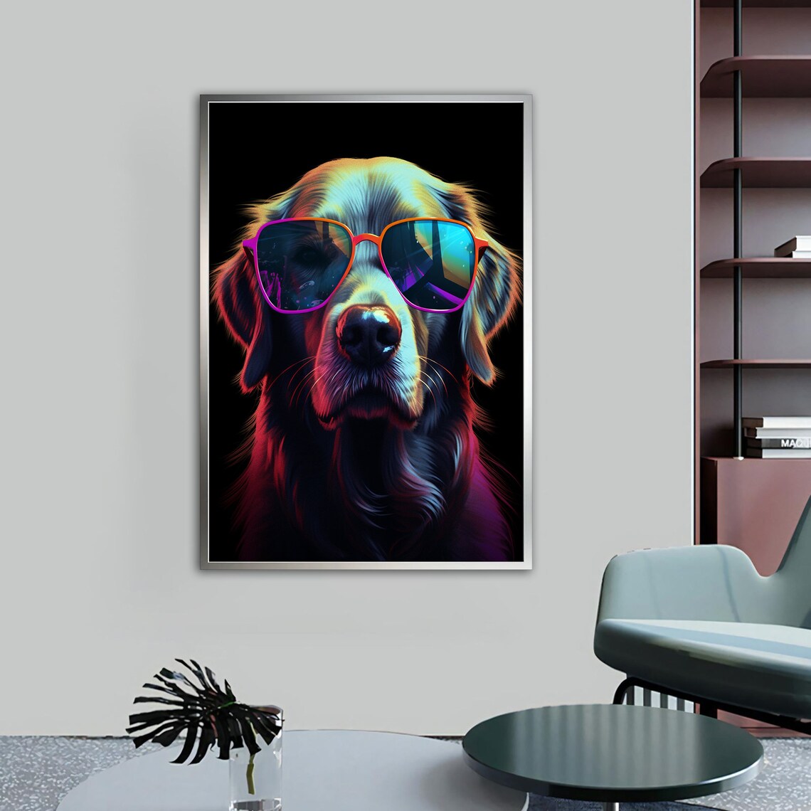 Cool Golden Retriever Neon Sunglasses Pop Art Funny Dog Poster - Image 4