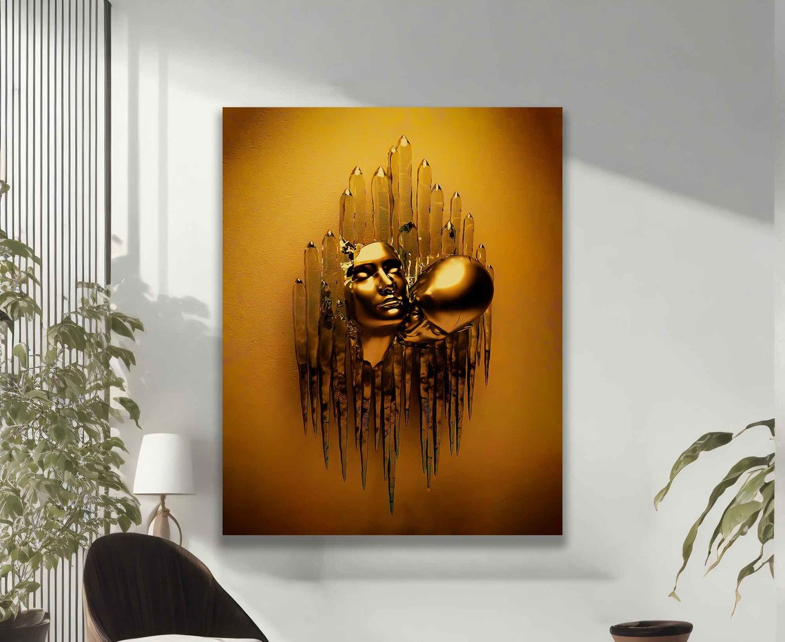 Bronze Kissing Heads Melting Gold Drips Warm Sculpture Love Art Poster - Image 2