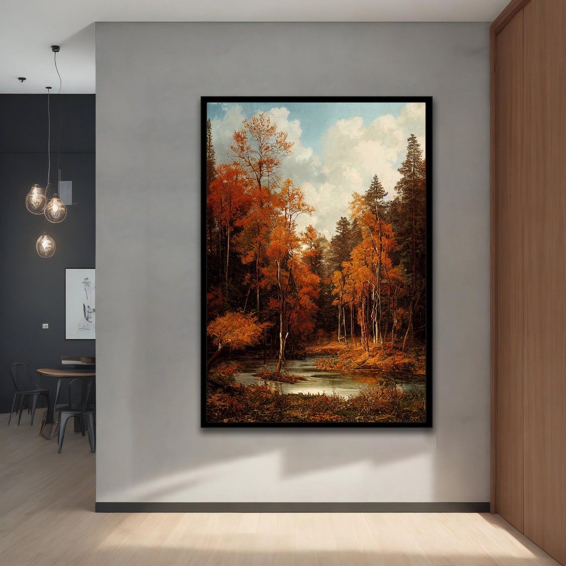 Autumn Birch Forest Golden Stream Fall Foliage Landscape Art Poster - Image 4