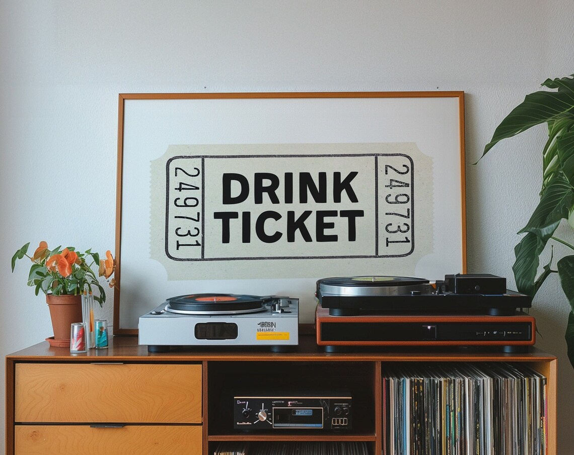 Drink Ticket Cream Vintage Stub Bar Cart Retro Party Wall Poster