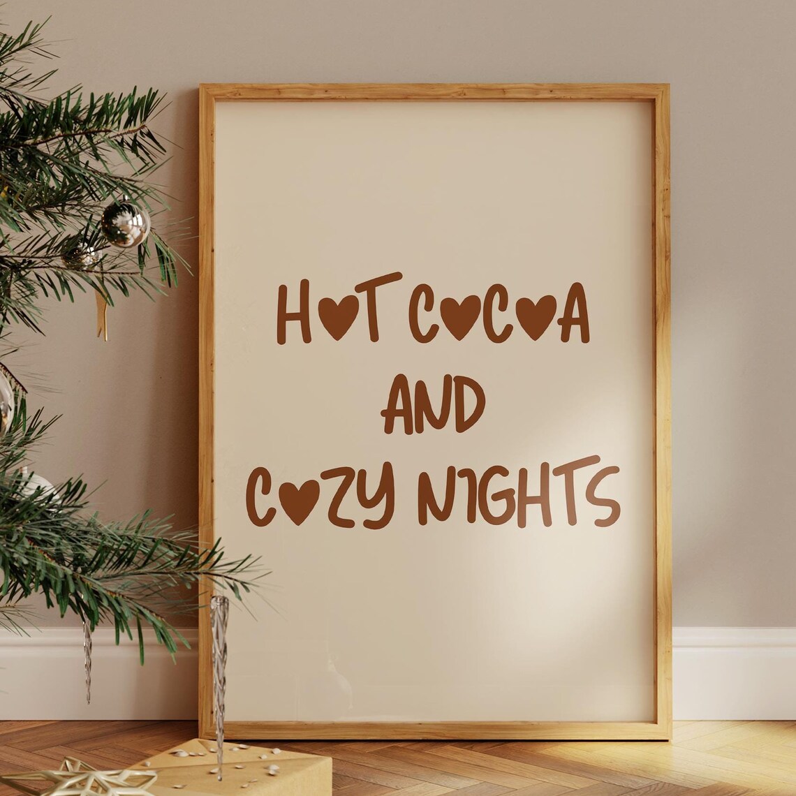 Hot Cocoa And Cozy Nights Brown Hand Lettered Winter Art Poster