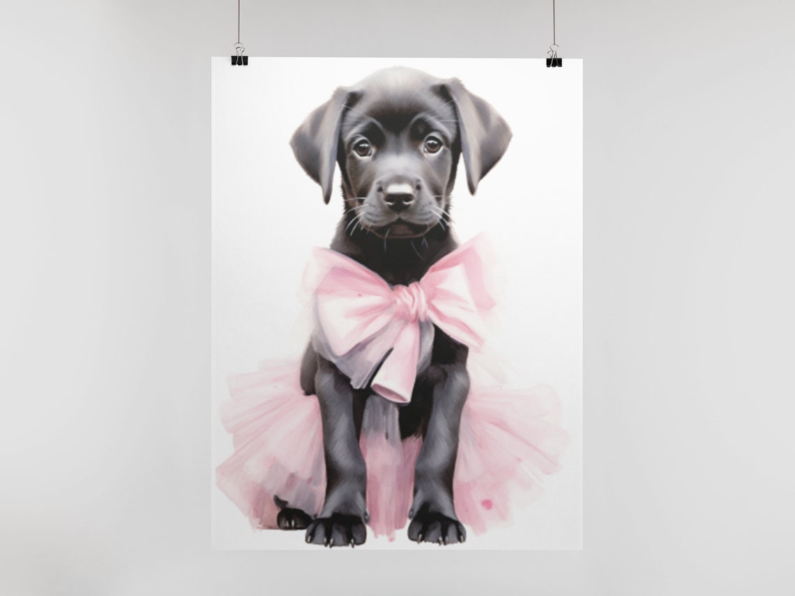 Black Labrador Puppy in Pink Tutu with Big Bow Nursery Poster - Image 3