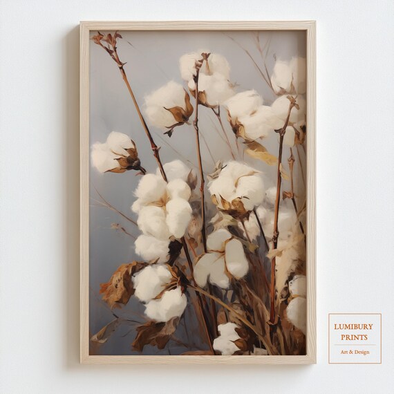 Cotton Flowers Moody Healing Arts Vintage Oil Painting Wall Art 20401111r07b
