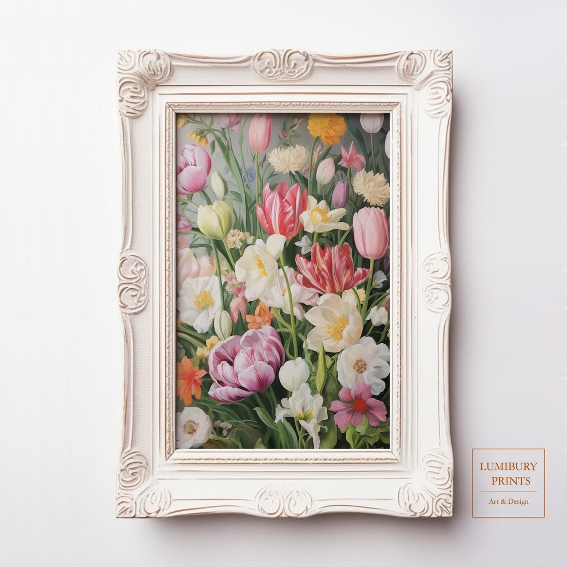 Vintage Tulip Print Wall Art Impressionist Floral Decor Country Bedroom Botanical Spring