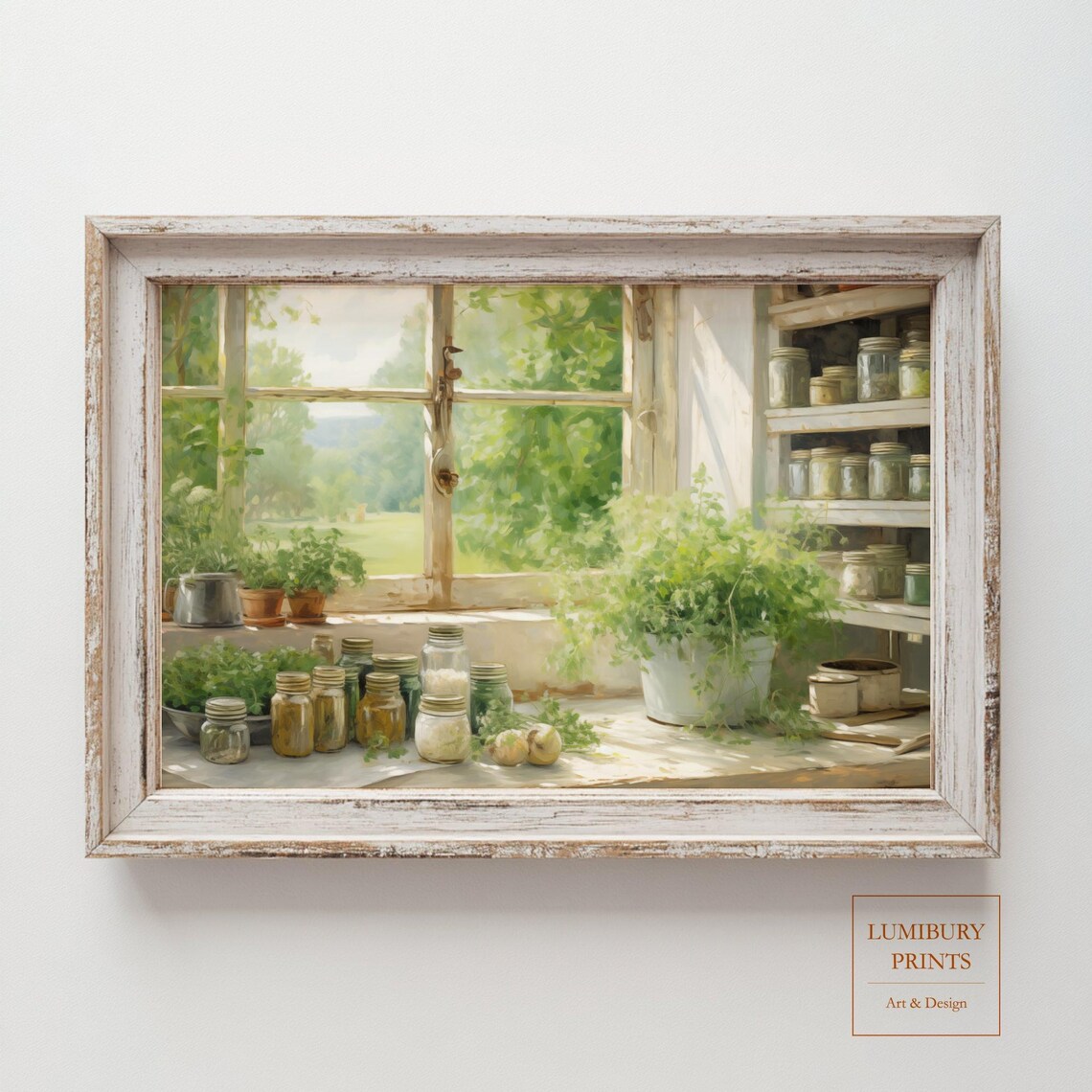 Sunlit Herb Kitchen Farmhouse Window Preserves Rustic Poster
