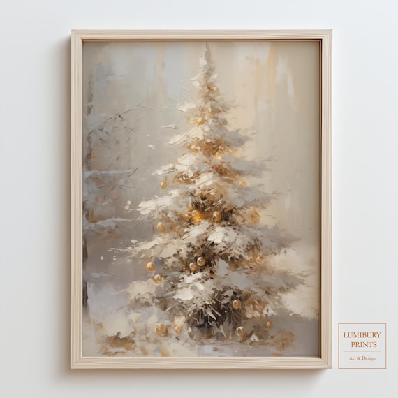 White And Gold Christmas Tree Winter Holiday Elegant Art Poster