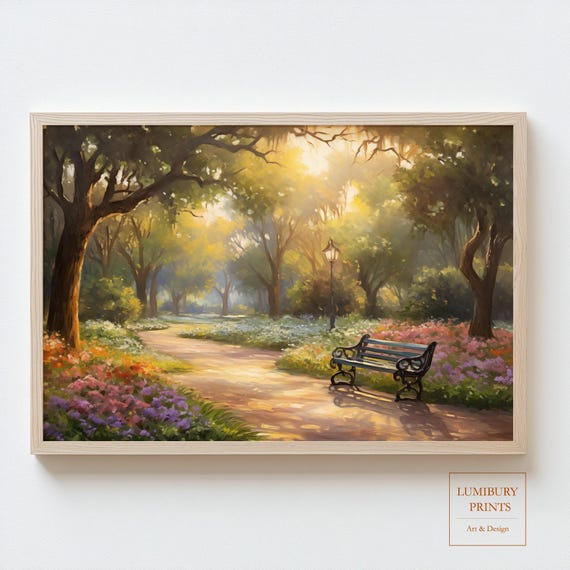Vintage Park Print Rustic Path Wall Art Cozy Garden Decor Botanical Poster Landscape Instant