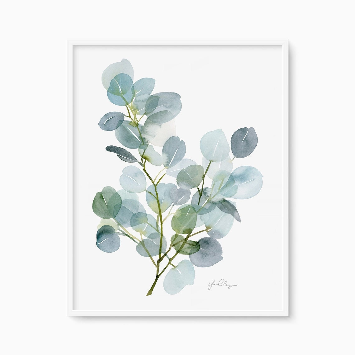 Silver Dollar Eucalyptus Watercolor Botanical Minimalist Poster
