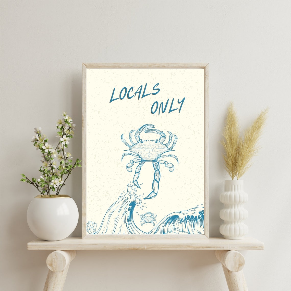 Locals Only Blue Crab Riding Waves Coastal Beach House Poster
