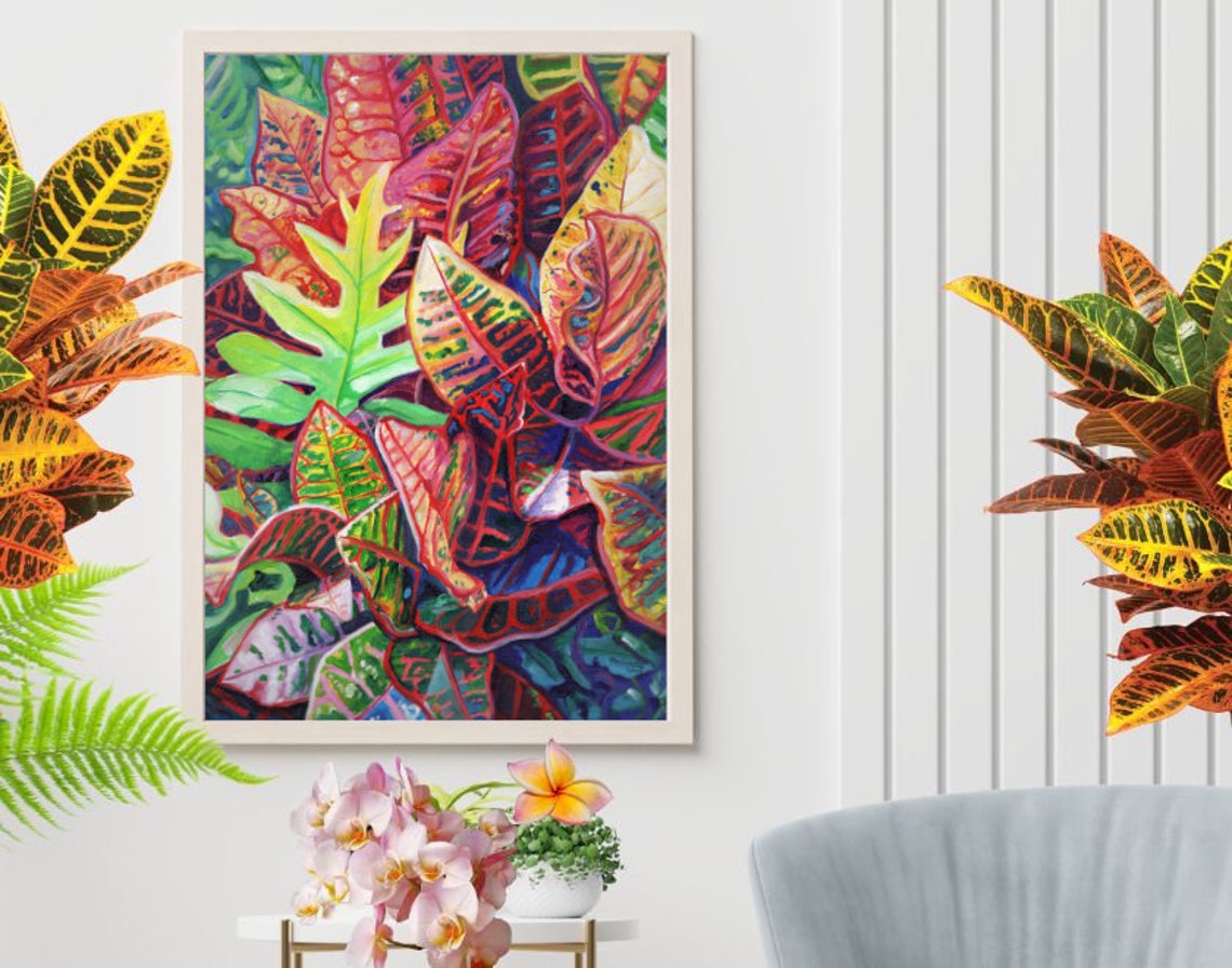 Croton Plant Large Art Print Hawaiian Decor Kauai Art Hawaii Print Tropical Leaves Fern Gallery Wall Art 16x20 18x24 24x30