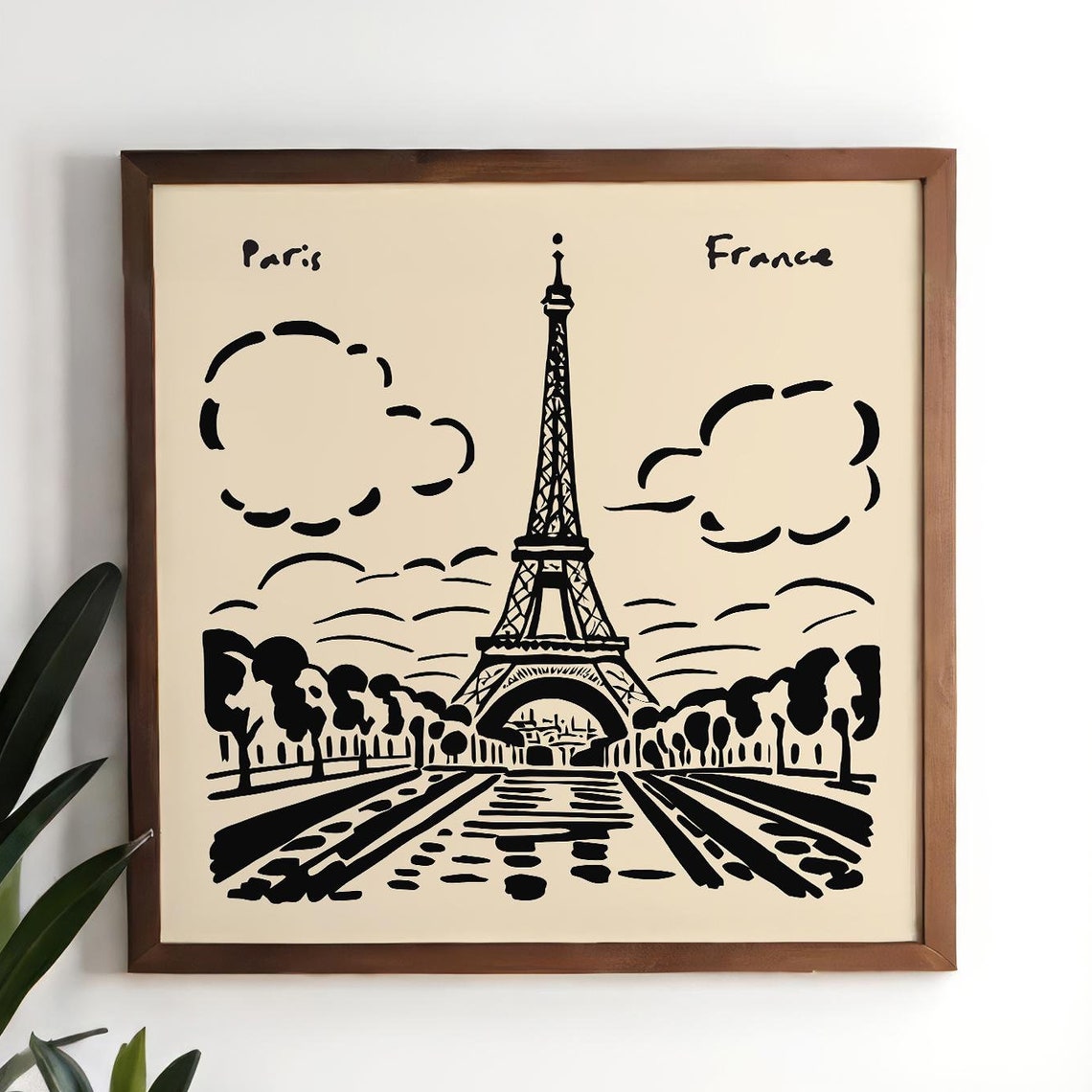 Paris Eiffel Tower Black Ink Sketch French Landmark Art Poster