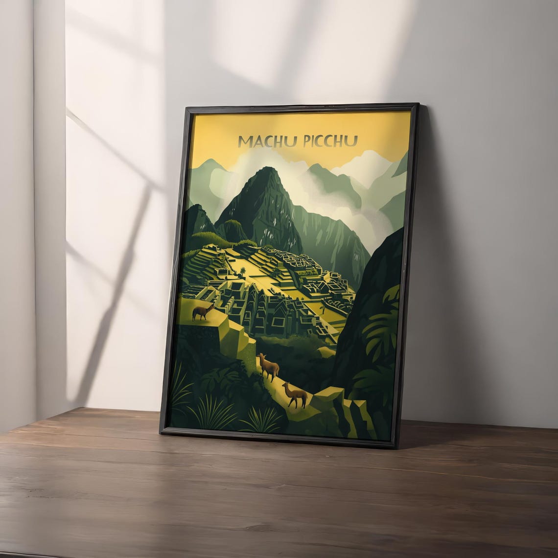 Machu Picchu Peru Ancient Terraces Llamas Golden Travel Poster - Image 2