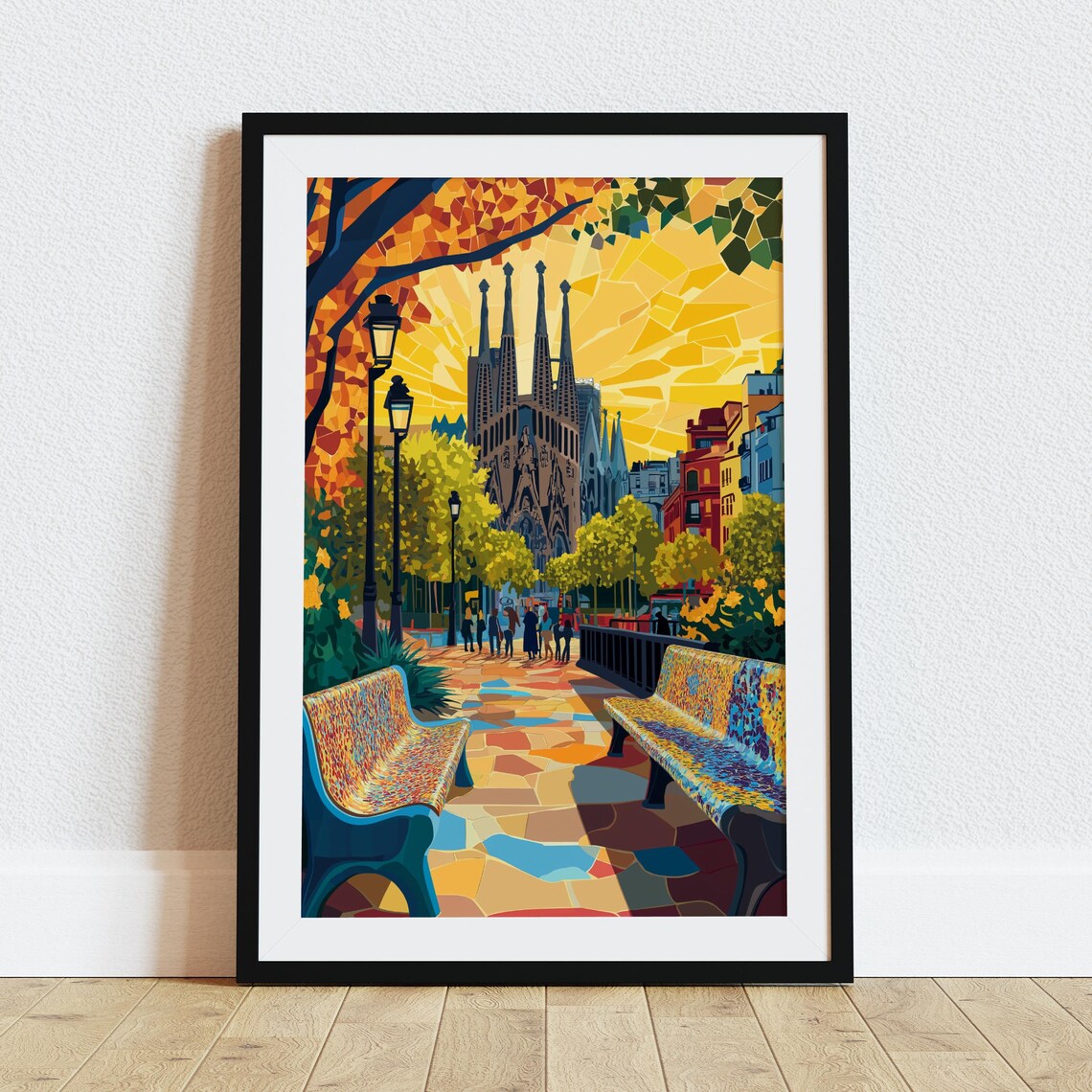 Barcelona Spain Sagrada Familia Mosaic Park Sunset Travel Poster