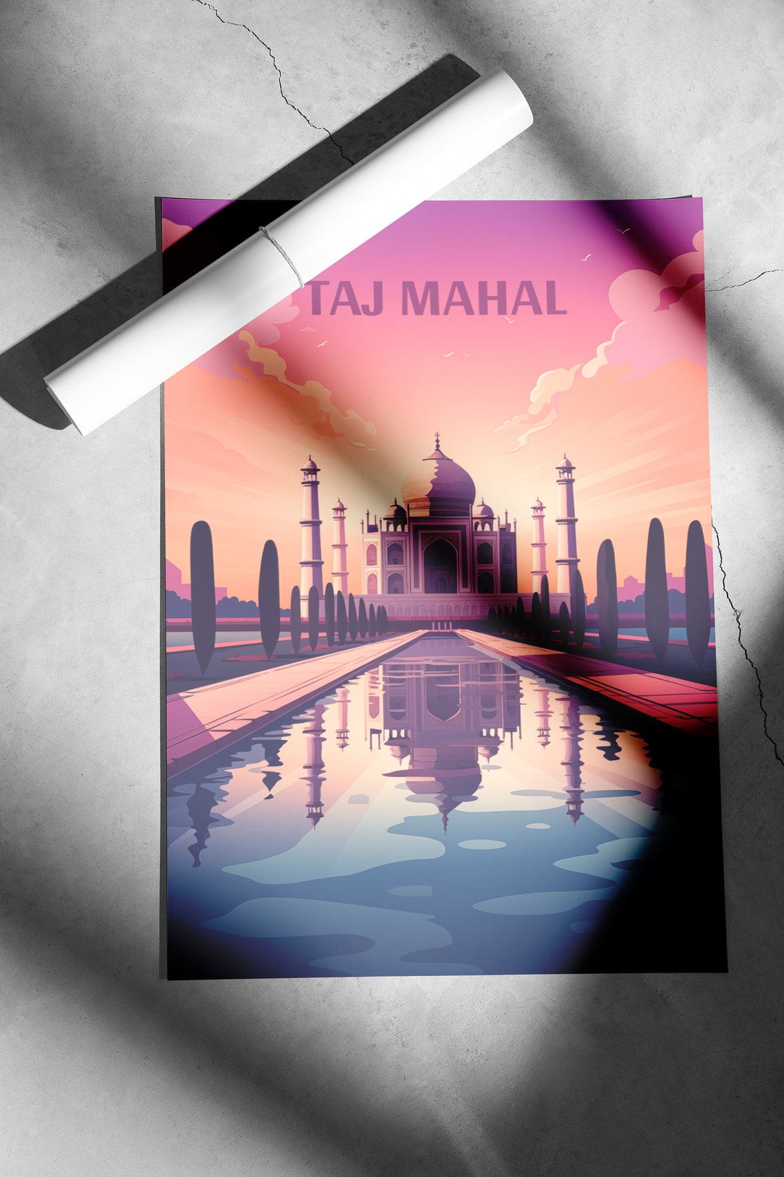 Taj Mahal India Sunset Reflection Pool Vintage Travel Poster - Image 2