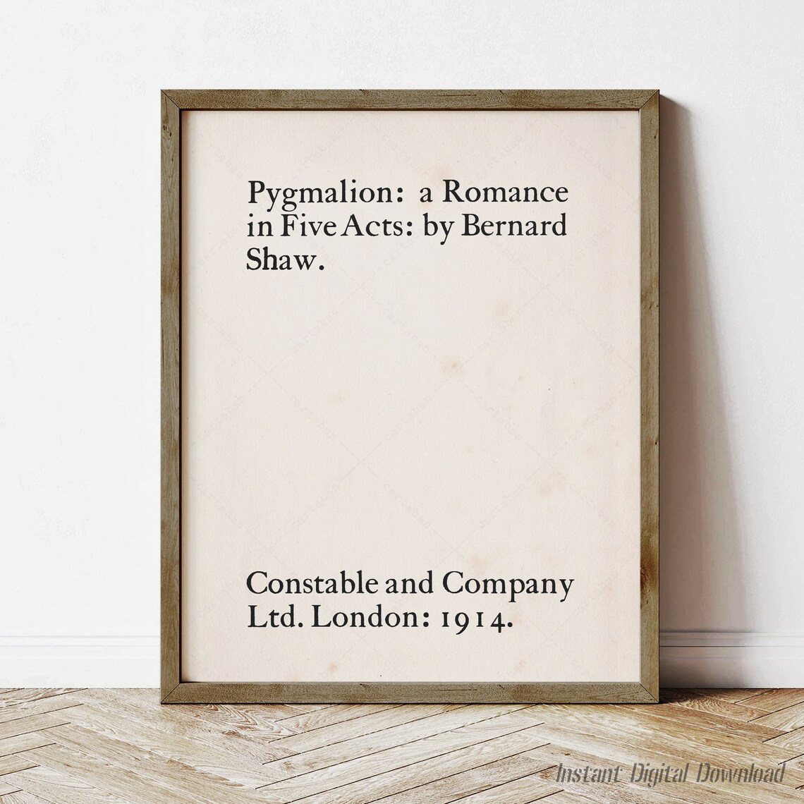 Bernard Shaw Pygmalion A Romance In Five Acts 1914 Title Page Art Poster